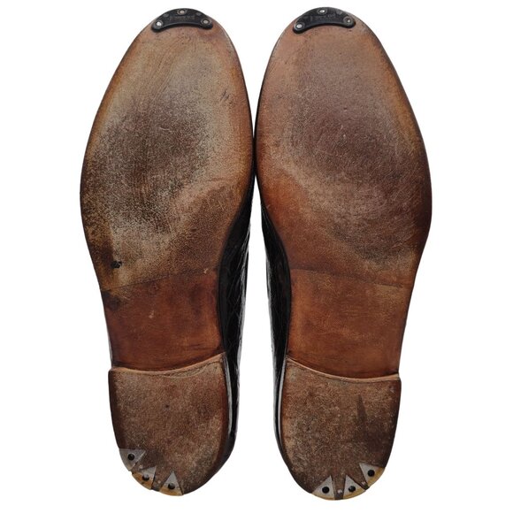 Vintage Exotic Crocodile by Paris Shoes Mens 10D Custom Made Brown Dress Loafers - Picture 2 of 12